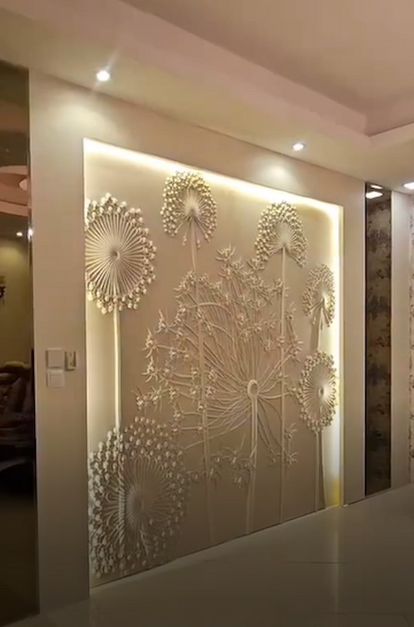 جدار داخلي أنيق مزين بلوحة فنية ثلاثية الأبعاد مصنوعة من الخشب محفورة بواسطة cnc